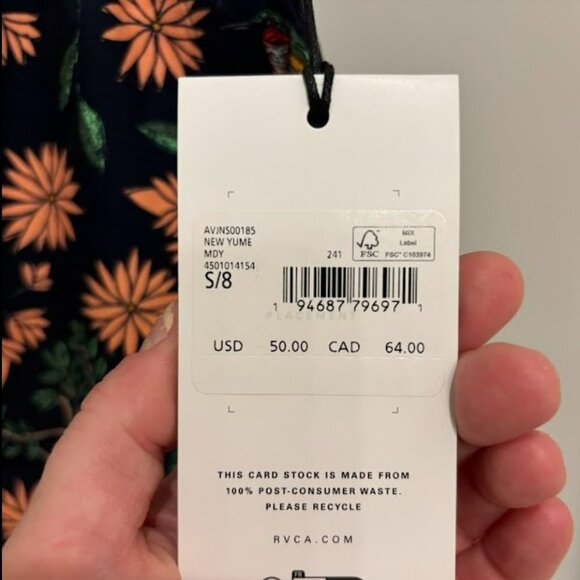 RVCA New Yume Navy Blue Floral Print Drawstring Shorts - Picture 6 of 9